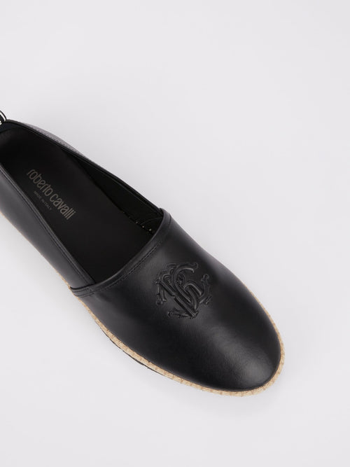 Черные кожаные эспадрильи с логотипом