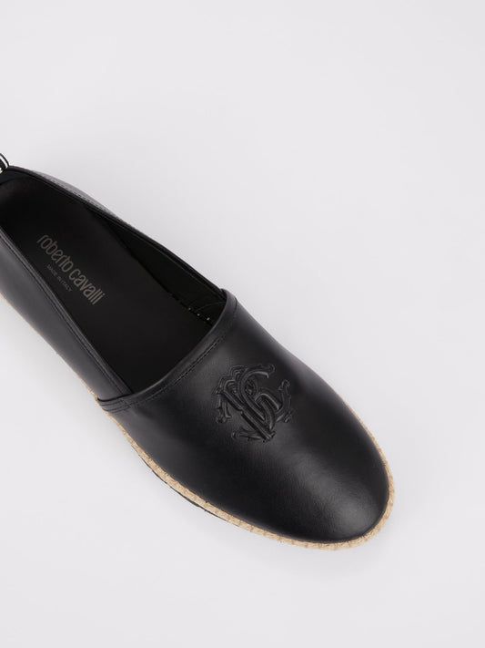 Черные кожаные эспадрильи с логотипом