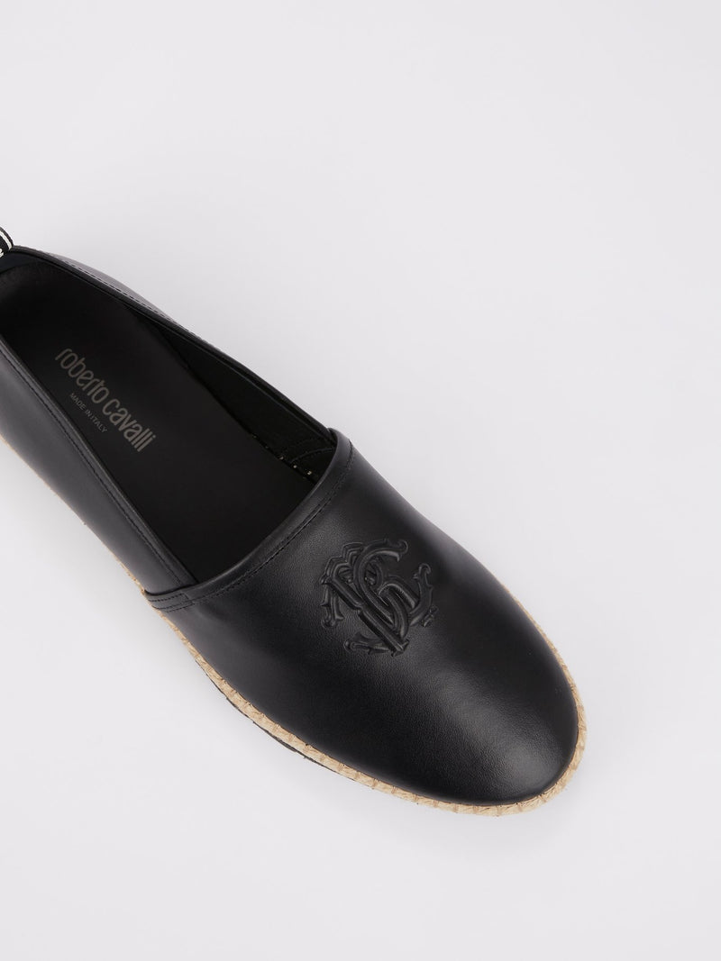 Черные кожаные эспадрильи с логотипом