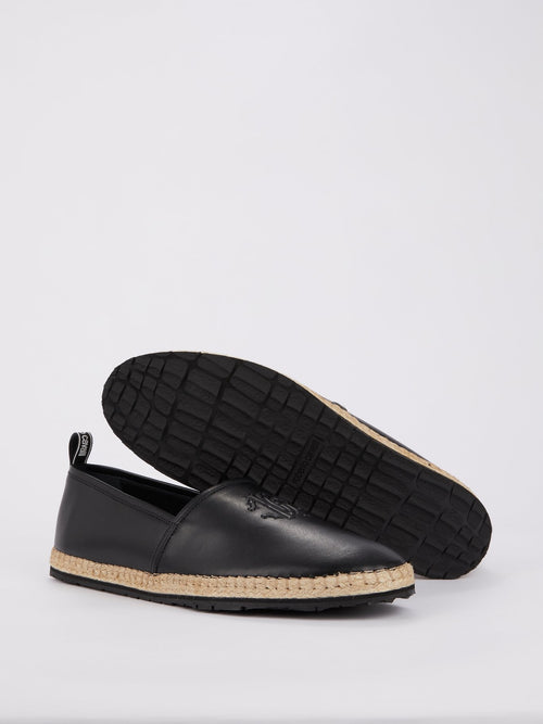 Черные кожаные эспадрильи с логотипом