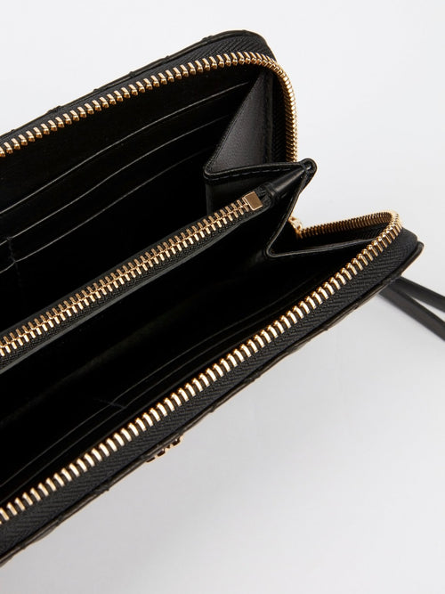Черный кошелек на молнии из кожи наппа