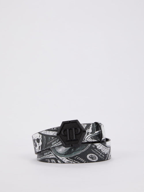 Ремень с пряжкой-монограммой и принтом Dollar Skull