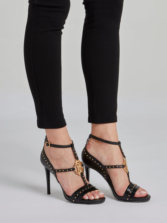 Черные босоножки с заклепками на ремешках