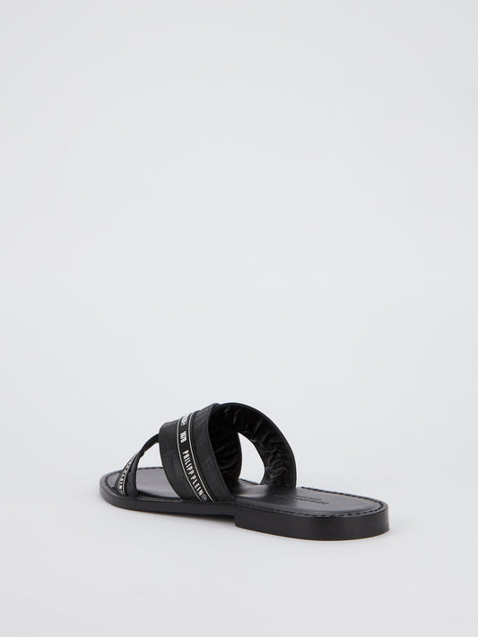 Шлепанцы с ремешками крест-накрест и эффектом крокодиловой кожи