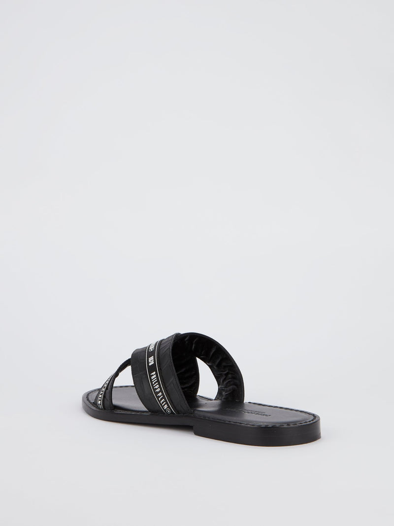 Шлепанцы с ремешками крест-накрест и эффектом крокодиловой кожи