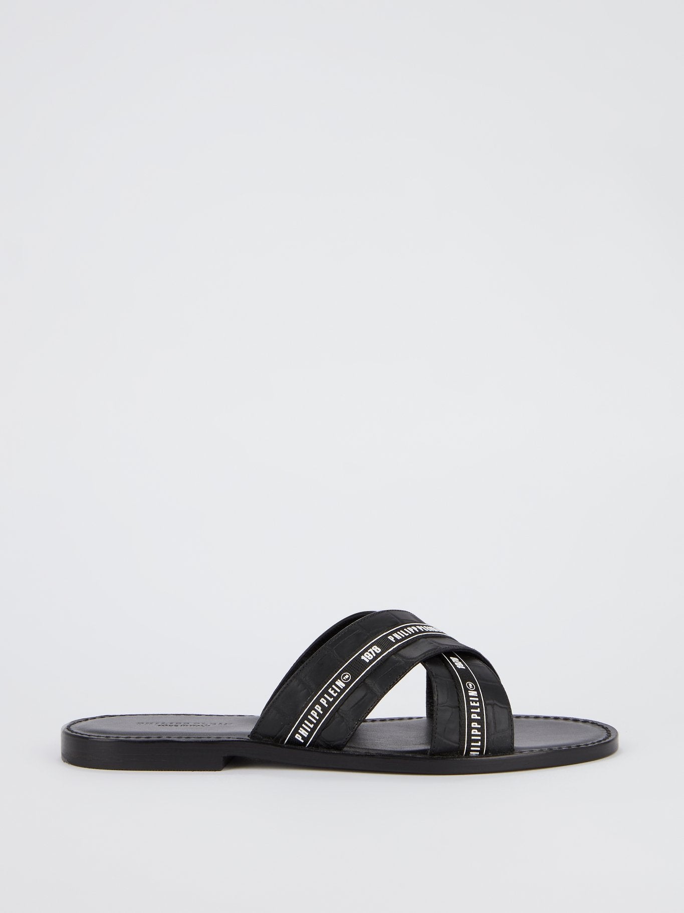 Шлепанцы с ремешками крест-накрест и эффектом крокодиловой кожи