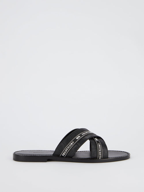 Шлепанцы с ремешками крест-накрест и эффектом крокодиловой кожи