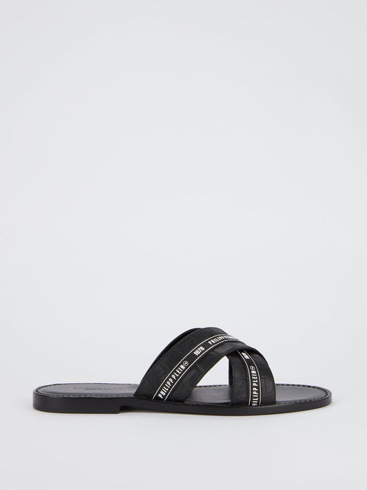 Шлепанцы с ремешками крест-накрест и эффектом крокодиловой кожи