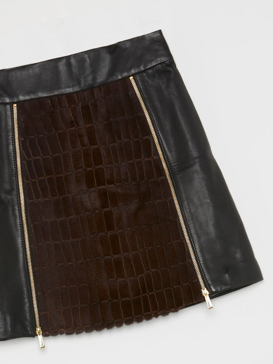 Черная кожаная юбка-мини на молнии