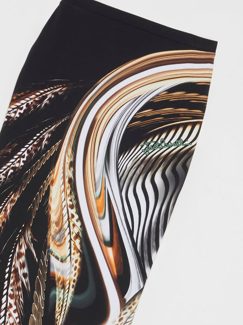 Черная юбка-мини с принтом в виде перо