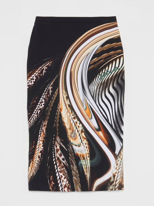 Черная юбка-мини с принтом в виде перо
