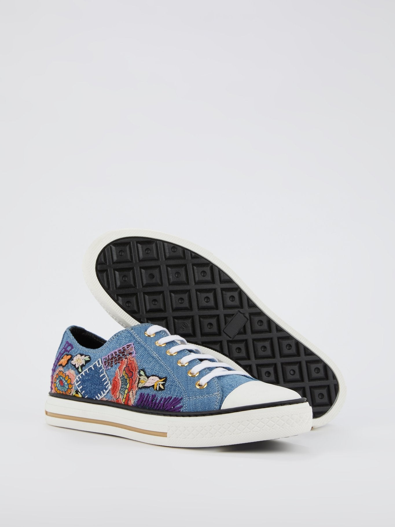 Blue Embroidered Denim Sneakers