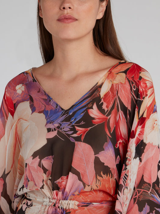 Короткая туника с цветочным принтом и присборенной талией