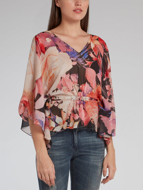 Короткая туника с цветочным принтом и присборенной талией