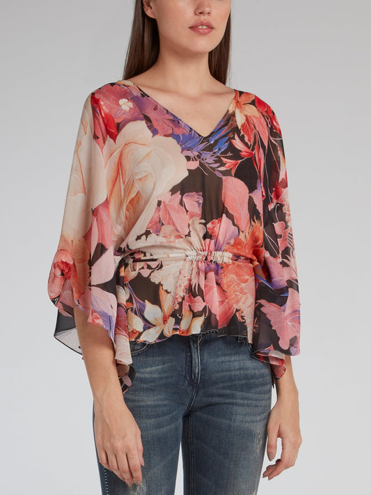 Короткая туника с цветочным принтом и присборенной талией