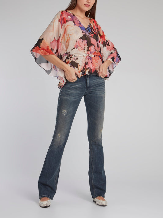 Короткая туника с цветочным принтом и присборенной талией