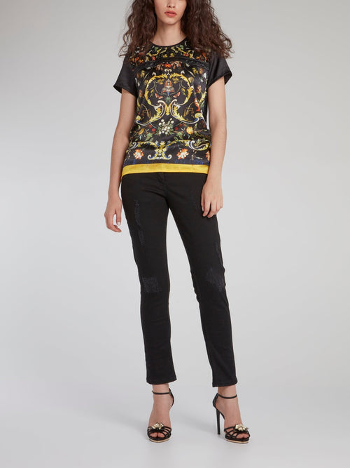 Футболка с круглым вырезом с цветочным принтом в стиле барокко