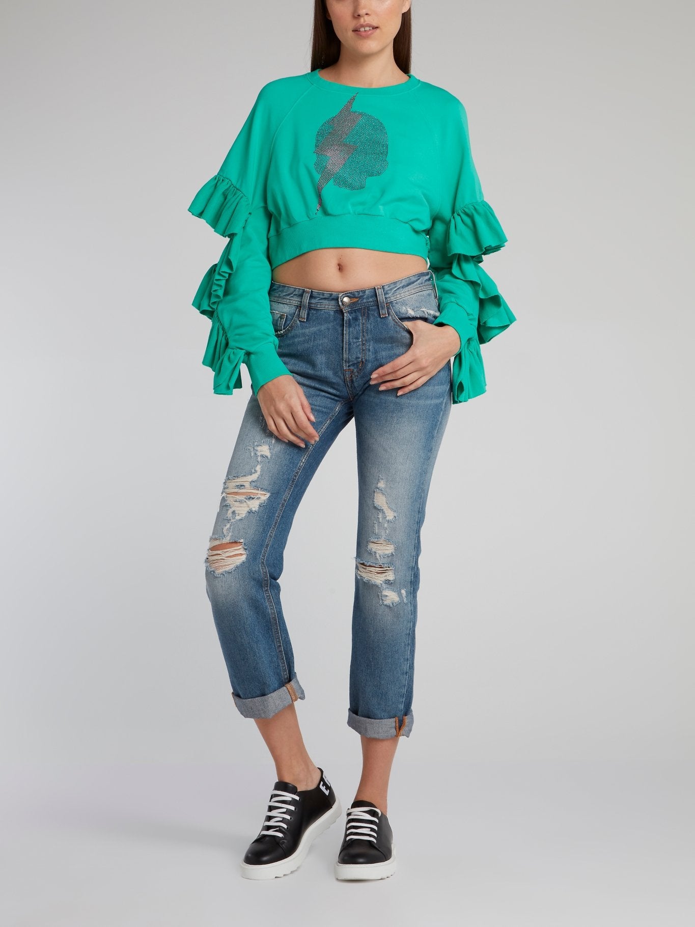 Studded Frill Detail Cropped Top