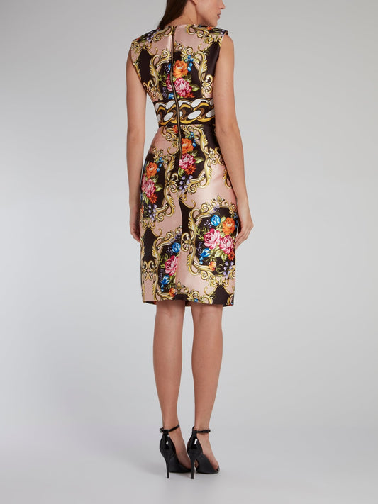 Floral Baroque Print Mini Dress