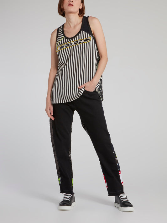 Майка в полоску с цветочным принтом на спине