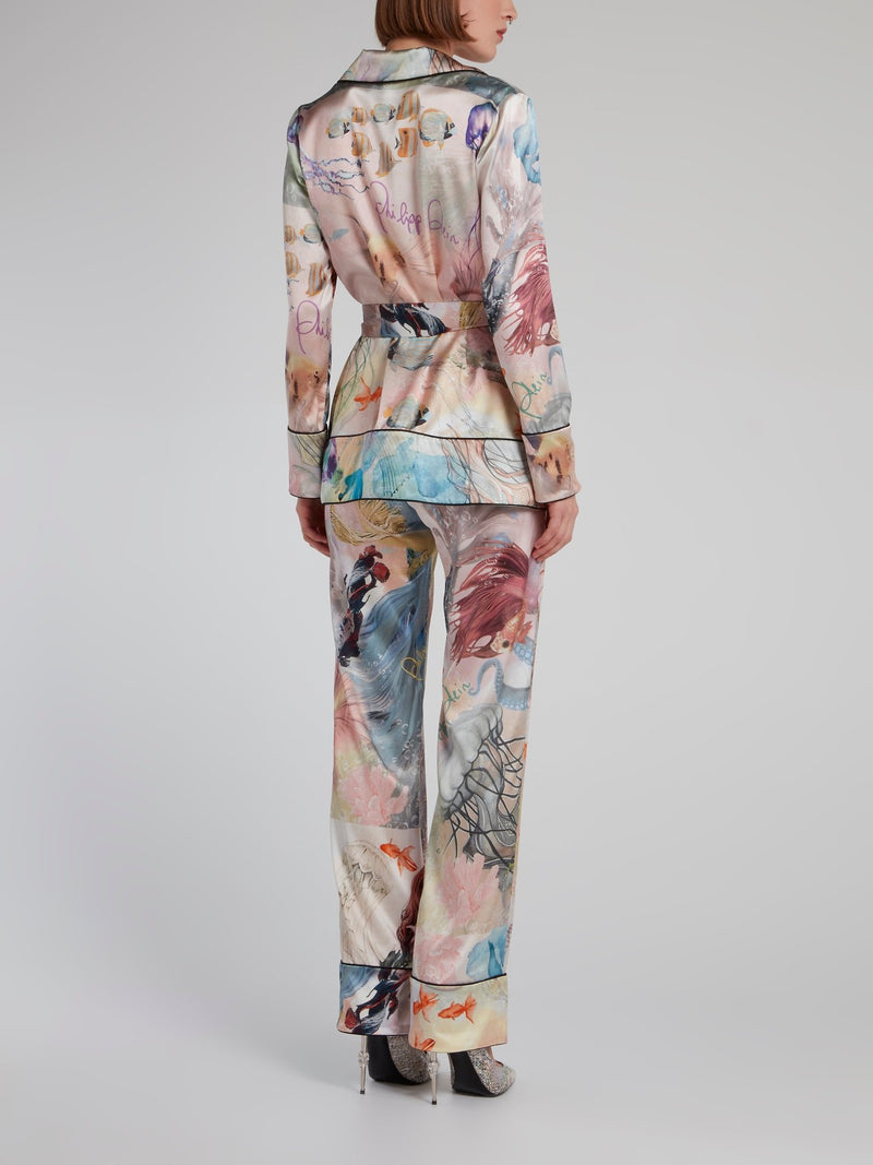 Шелковый костюм с морским принтом
