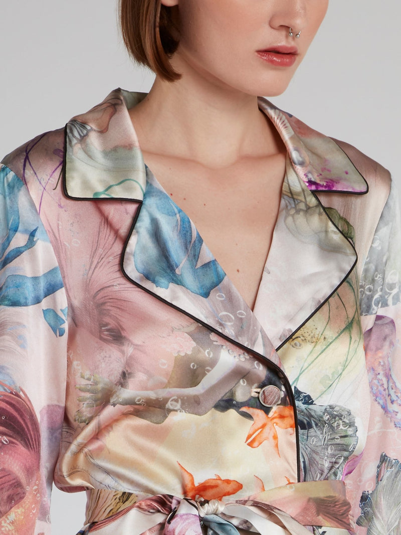 Шелковый костюм с морским принтом