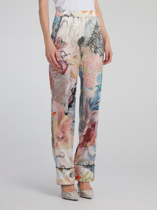 Шелковый костюм с морским принтом