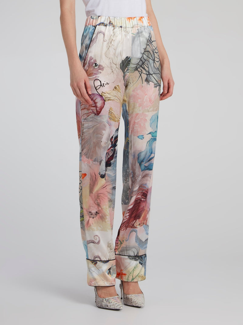 Шелковый костюм с морским принтом