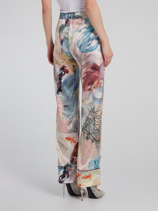 Шелковый костюм с морским принтом