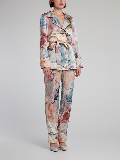 Шелковый костюм с морским принтом