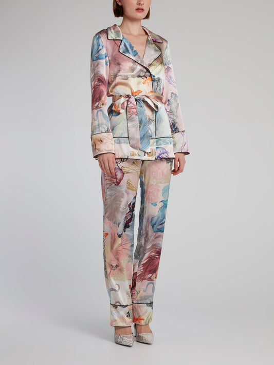 Шелковый костюм с морским принтом