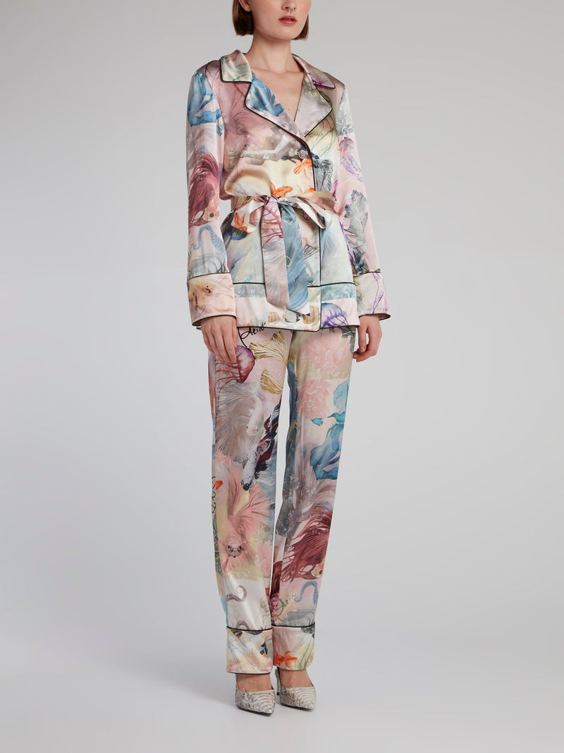 Шелковый костюм с морским принтом
