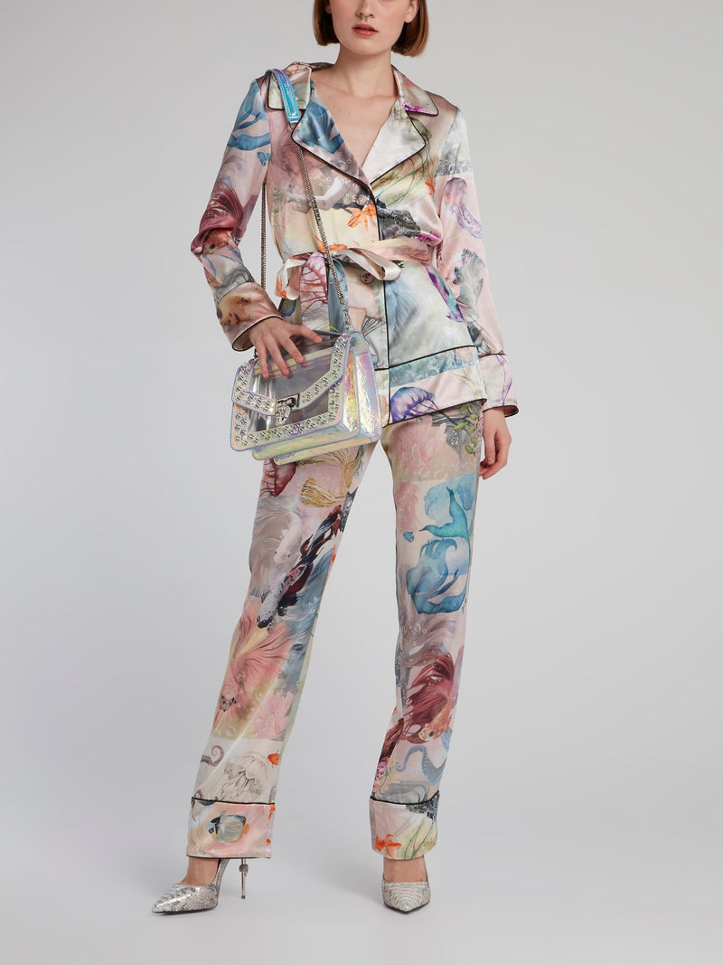 Шелковый костюм с морским принтом