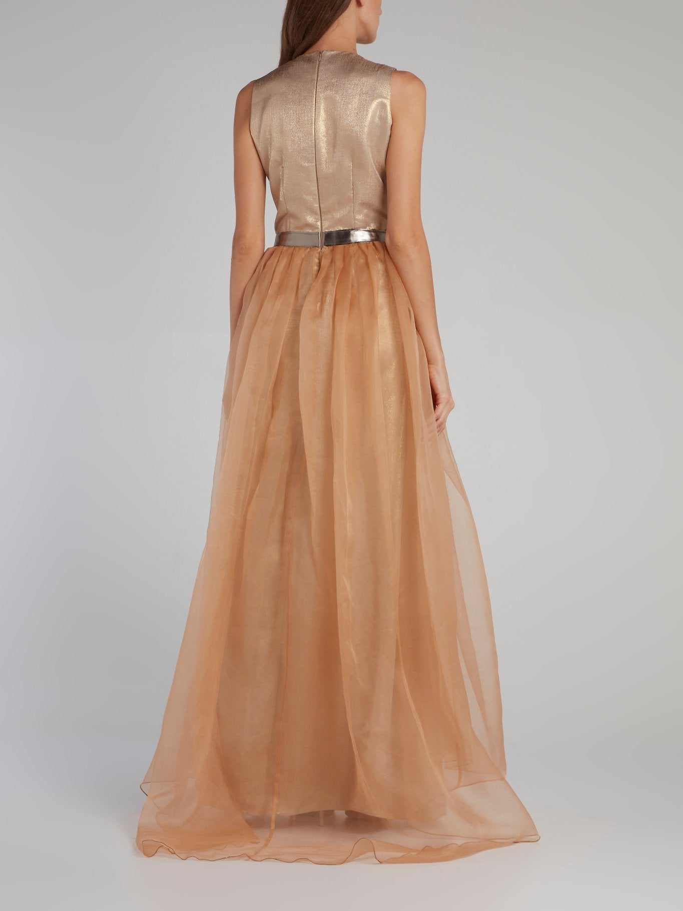 Gold Embellished Organza Overlay Dress