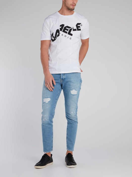 White Distorted Logo Cotton T-Shirt