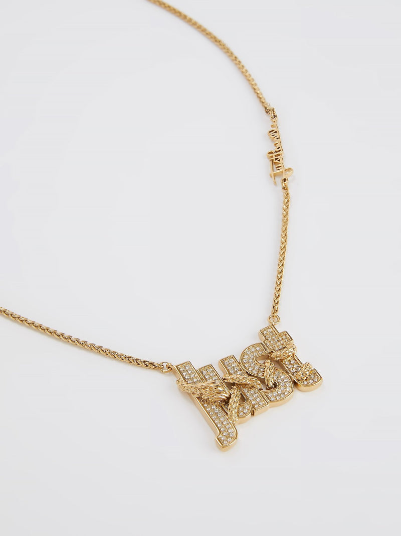 Gold Crystal Studded Monogram Necklace