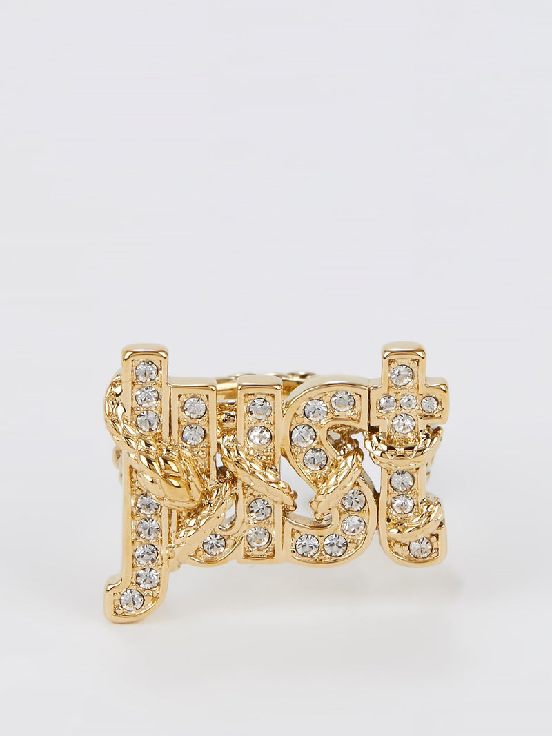 Gold Crystal Studded Monogram Ring - Size 6
