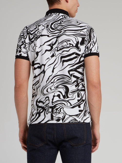 White Marble Print Polo Shirt