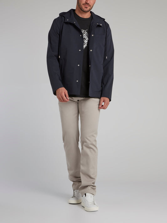 Navy Button Up Hooded Jacket