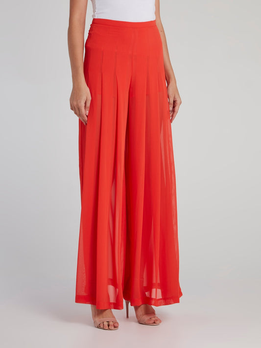 Coline Red Pleated Palazzo Pants