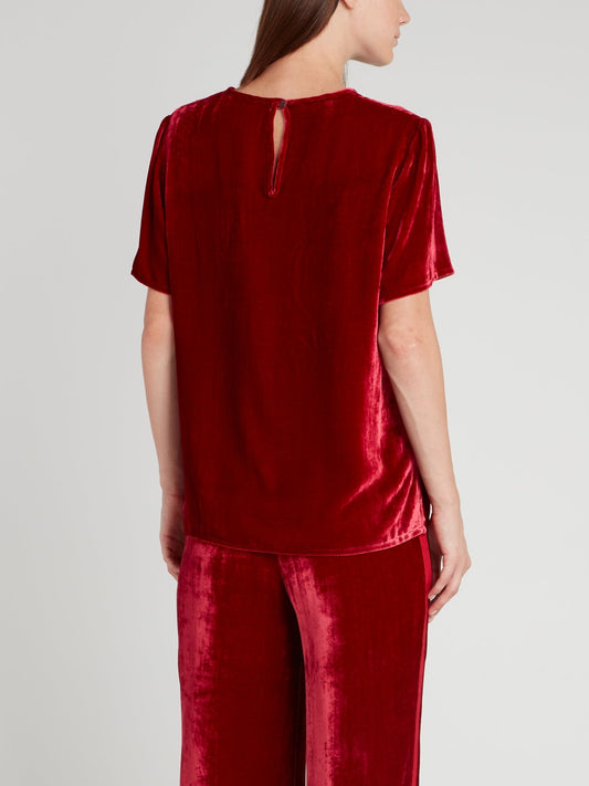 Бордовый бархатный топ с вырезом "замочная скважина" на спине