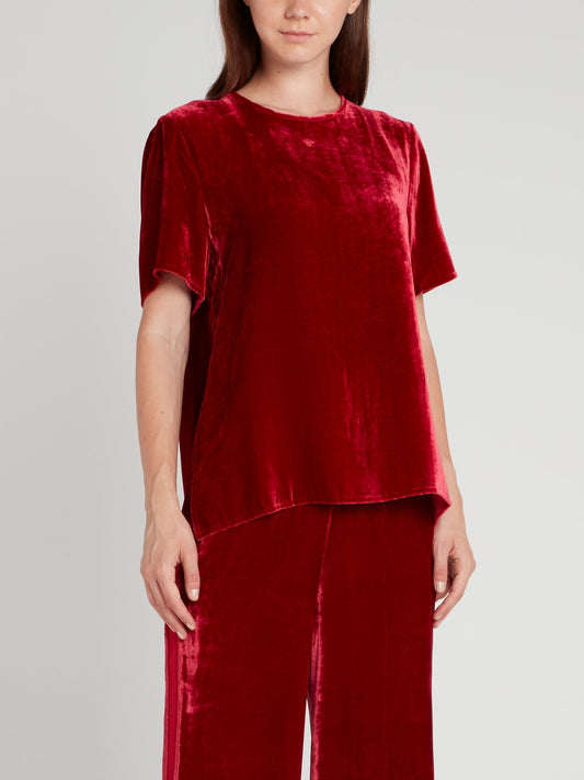 Бордовый бархатный топ с вырезом "замочная скважина" на спине