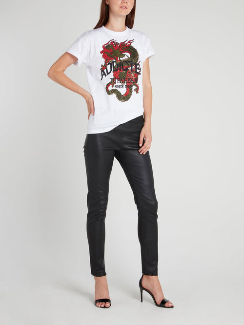 Черные кожаные брюки с эластичным поясом