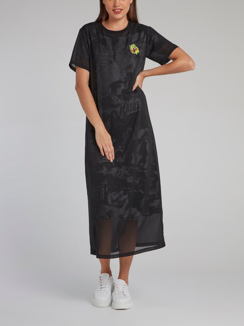 Black Appliquéd Overlay Jersey Dress