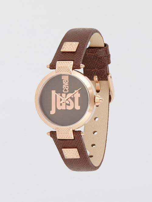 Just Mio Brown Logo Dress Watch