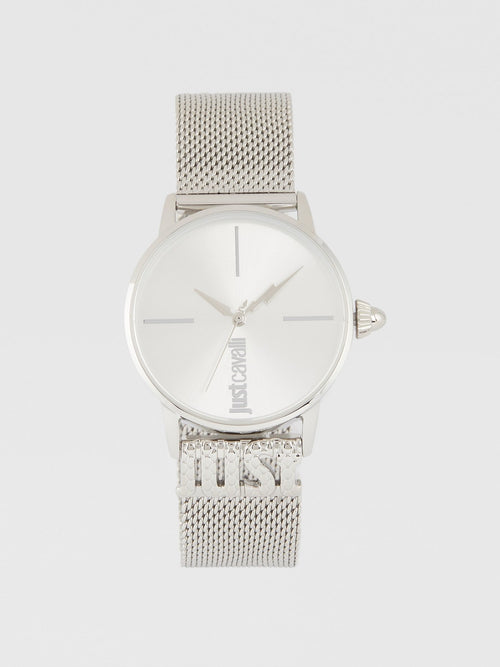 Logo Base Silver Milanese Strap Watch