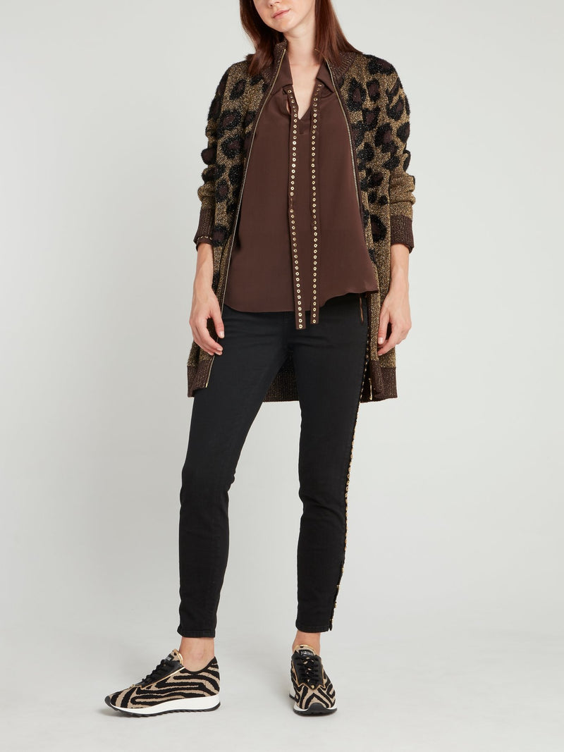 Черные джинсы скинни с люверсами