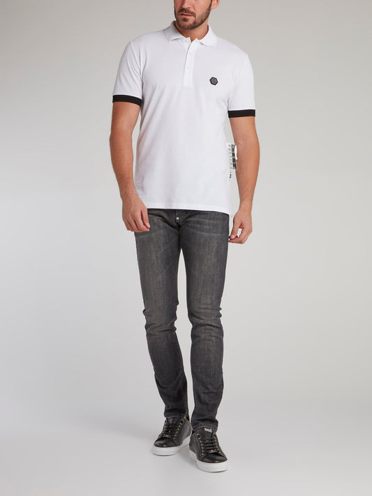 White Studded Thunder Skull Polo Shirt