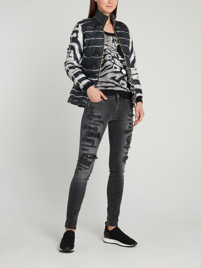 Дутая куртка с анималистическим принтом