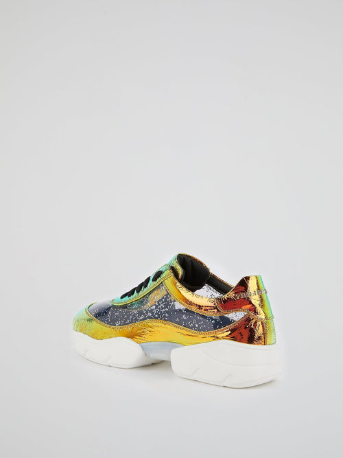 Foil Lace Up Platform Sneakers